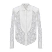 Katoenen en kanten top Balmain , White , Dames