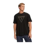 Driehoek Logo Katoenen T-shirt Guess , Black , Heren