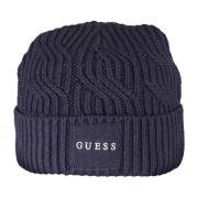 Blauwe Heren Geborduurd Logo Beanie Guess , Blue , Dames