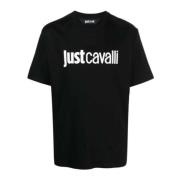 Zwarte katoenen T-shirt met voorlogo Just Cavalli , Black , Heren