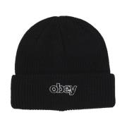 Zwarte Beanie Muts met Micro Rib Obey , Black , Heren