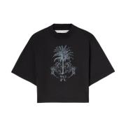 Zwarte Katoenen T-shirt met Contrasterende Print Palm Angels , Black ,...