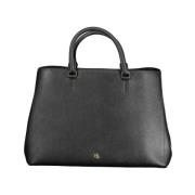 Zwarte Leren Handtas met Verstelbare Band Ralph Lauren , Black , Dames