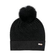 Zwarte Gebreide Metallic Pom Pom Hoed Liu Jo , Black , Dames