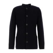 Navy Blue Wool Blend Cardigan Giorgio Armani , Blue , Heren