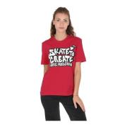 Rode Katoenen T-shirt met Hart Love Moschino , Red , Dames