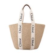 Witte Woody Tote Tas met Leren Details Chloé , White , Dames