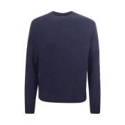 Blauwe Crew-neck Sweater met Metalen Logo Herno , Blue , Heren