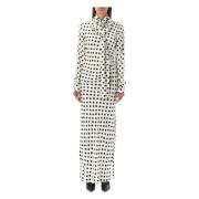 Polka Dots Lange Jurk Off White Msgm , White , Dames