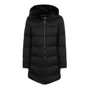 Zwarte Jas met Bont Capuchon Herno , Black , Dames