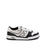 Zwarte en witte leren sneakers met FF-motief Fendi , Black , Heren