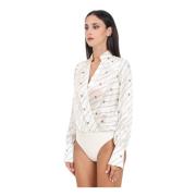 Georgette Body met Diagonale Strepen Elisabetta Franchi , Beige , Dame...