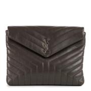 Pre-owned Leather clutches Yves Saint Laurent Vintage , Gray , Dames