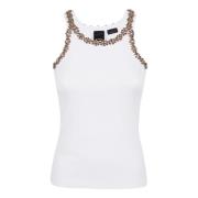 Wit Geribbeld Stretchkatoenen Top Pinko , White , Dames