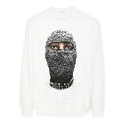 Witte Streetwear Sweater Zwart Masker Print IH NOM UH NIT , White , He...