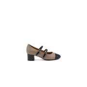 Tortora en Zwart Leren Mary Jane Ballerina's Frau , Beige , Dames