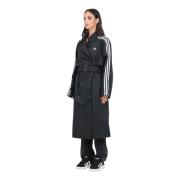 Zwarte trenchcoat met tailleband Adidas Originals , Black , Dames