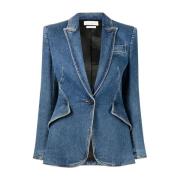 Blauwe Denim Blazer Jas Alexander McQueen , Blue , Dames