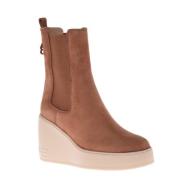 Ankle boots in leather suede with elastic Baldinini , Brown , Dames