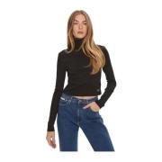 Geribbelde korte coltrui - Zwart Calvin Klein , Black , Dames