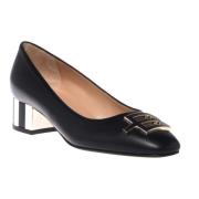 Court shoes in black leather Baldinini , Black , Dames