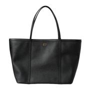 Zwarte leren tote tas met gouden details Dolce & Gabbana , Black , Dam...