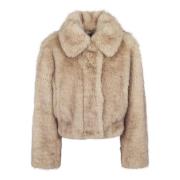 Luxe Faux Fur Shearling Jas Stand Studio , Beige , Dames