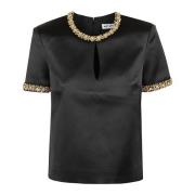 Zwarte Satijnen Blouse Dames Topwear Self Portrait , Black , Dames