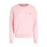 Elegante Gebreide Trui met Ronde Hals Tommy Hilfiger , Pink , Dames