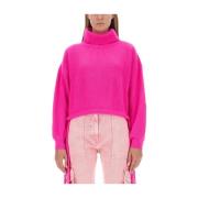 Luxe Cropped Gebreide Coltrui Msgm , Pink , Dames