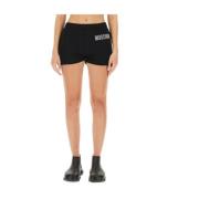 Logo Print Katoenen Shorts Moschino , Black , Dames