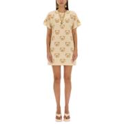 Jurk met Teddybeer Borduursel Moschino , Beige , Dames