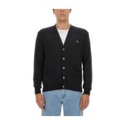 Luxe Logo Cardigan in Virgin Wool Vivienne Westwood , Black , Heren