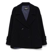 Navy Blauwe Wollen Peacoat Dondup , Blue , Dames