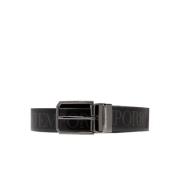 Logo Riem in Zwart Leer Armani , Black , Heren