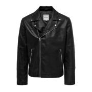 Leren jas voor mannen Only & Sons , Black , Heren