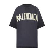 Tape Type T-Shirt Medium Fit Zwart Balenciaga , Black , Dames