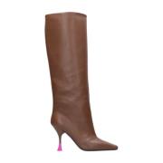 Koffie Leren Laarzen met 10cm Hak 3Juin , Brown , Dames