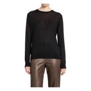 Zwart Wol Zijde Mix Crew Neck Gebreid TotêMe , Black , Dames