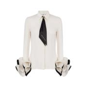 Gerimpelde Georgette Shirt met Sjaal Elisabetta Franchi , White , Dame...