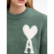 Groene Logo Witte Trui Ami Paris , Green , Dames