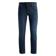 Slim Fit Jeans met Leren Logo Hugo Boss , Blue , Heren