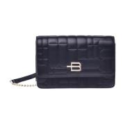 Wallet with crossbody strap in black quilted leather with monogram Bal...