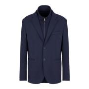 Blauwe Jersey Blazer Knoopsluiting Armani Exchange , Blue , Heren