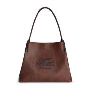 Bruin Lederen Gestructureerde Tote Tas Etro , Brown , Dames