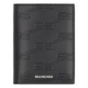 Monogram Leren Portemonnee met Kaartsleuven Balenciaga , Black , Heren