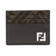 Bruin Leren Kaarthouder Portemonnee Fendi , Brown , Heren