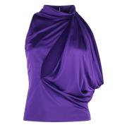 Jersey Blouse met Opstaande Kraag Versace , Purple , Dames