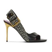 Ruby sandalen in kalfsleer en PB Labyrinth canvas Balmain , Black , Da...