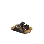 Leren Memory Sandaal Slippers Rohde , Black , Dames